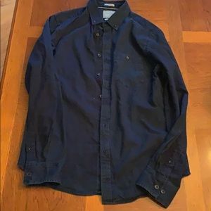 Denim and flower men’s dress shirt